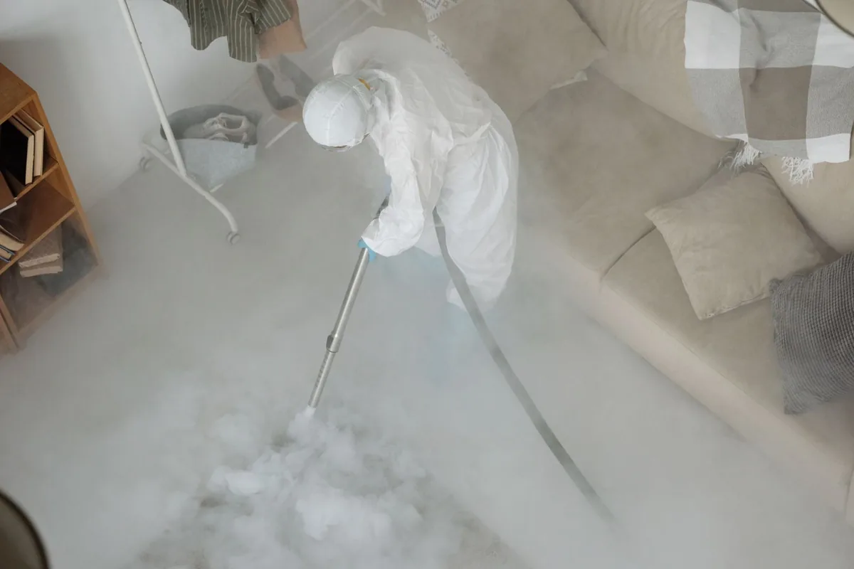 Biohazard cleanup technician in protective equipment, Cambrian, San Jose, CA